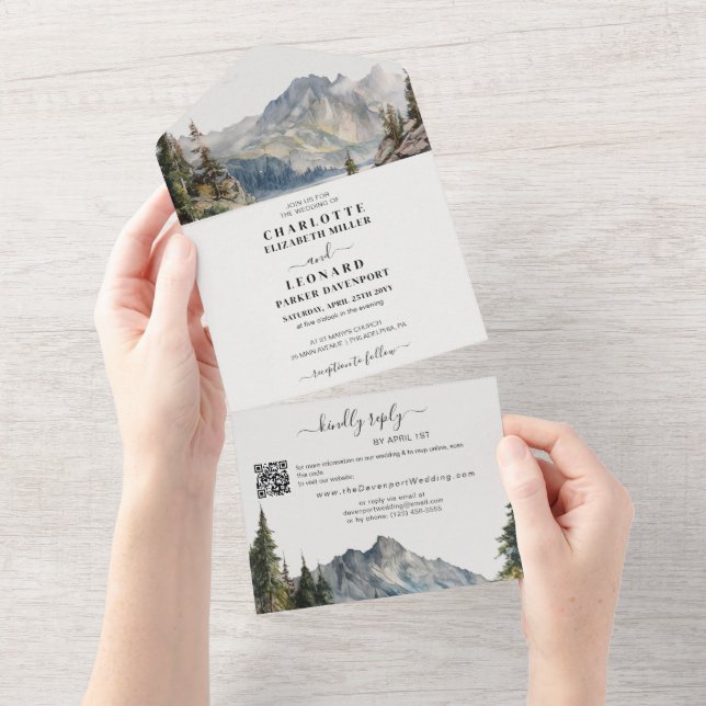 Casamento de Floresta Montanha Código Qr Rsvp (Aba destacável)