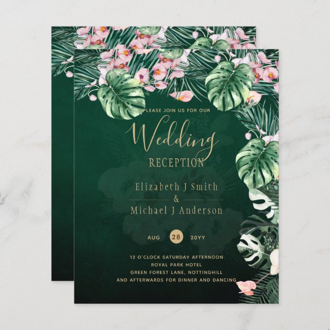 Casamento de Folha Floral Rosa Verde Tropical Leah (Frente/Verso)