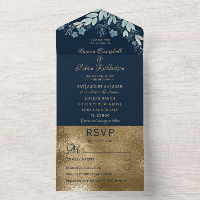 Casamento de Folhagem Dourada Azul e Faux do Marin (Interno)