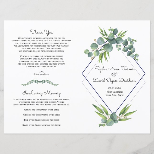 Casamento de Folhagem Floral Eucalyptus Watercolor (Frente)