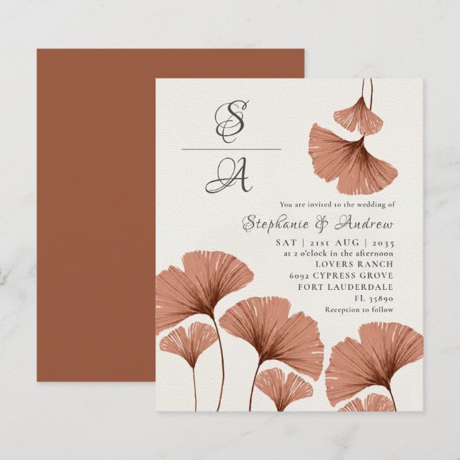 Casamento de folhagem Terracotta Ginkgo (Frente/Verso)