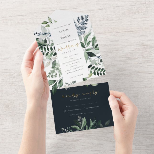 Casamento de Folhagem Tropical de marinho Kraft Gr (Aba destacável)