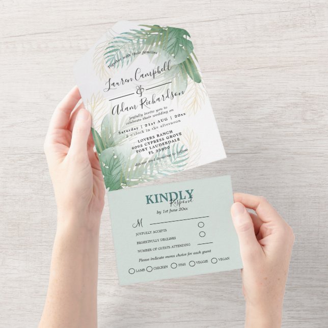 Casamento de Folhagem Tropical Verde (Aba destacável)