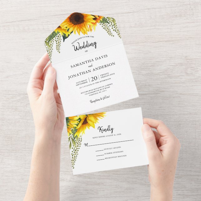 Casamento de Folhagem Verde e Girassóis (Aba destacável)