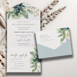 Casamento de Folhagem Verdes Suculentes Azul Elega