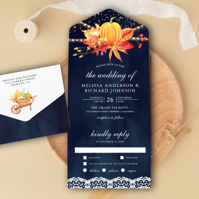 Casamento de Folhas de Bordo de Outono Azul Naval  (Criador carregado)