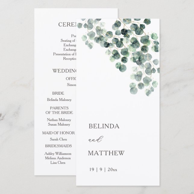 Casamento de Folhas de Eucalipto em Aquarela (Frente/Verso)