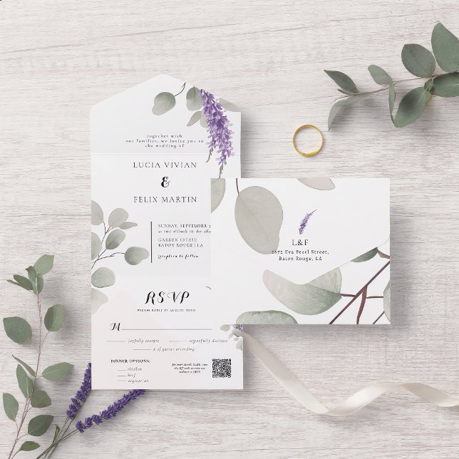 Casamento de Folhas de Eucalipto Verde Lavanda Ele (Criador carregado)