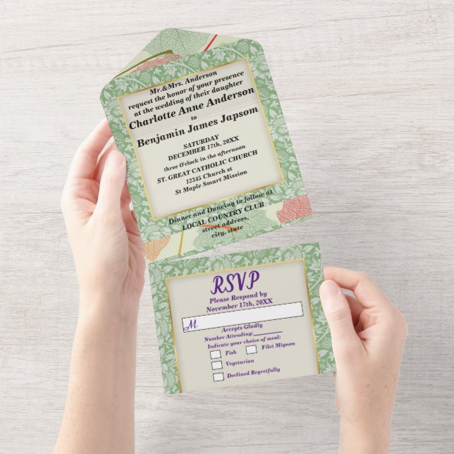 Casamento de Folhas de Outono Botânico Elegante (Aba destacável)