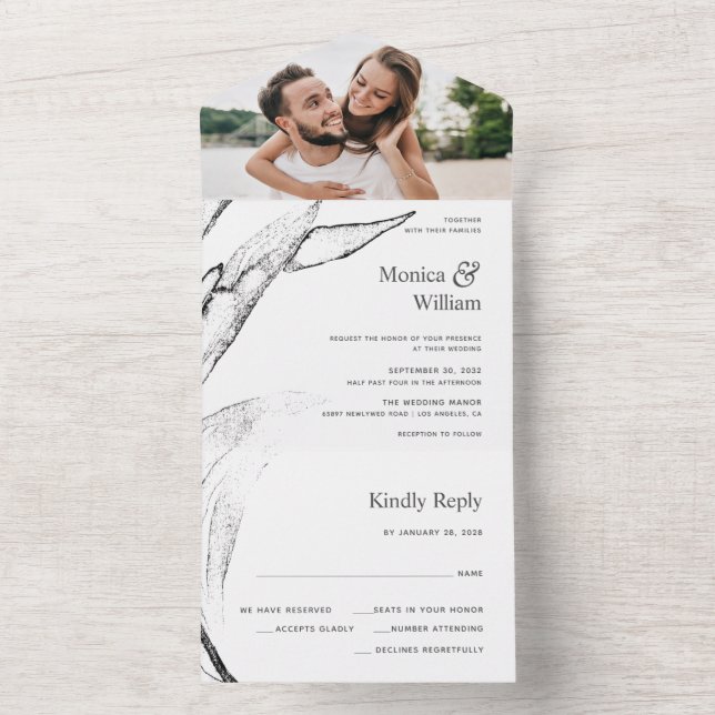 Casamento de folhas gráficas modernas, brancas e p (Interno)