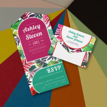 Casamento de folhas tropicais coloridas maximalist