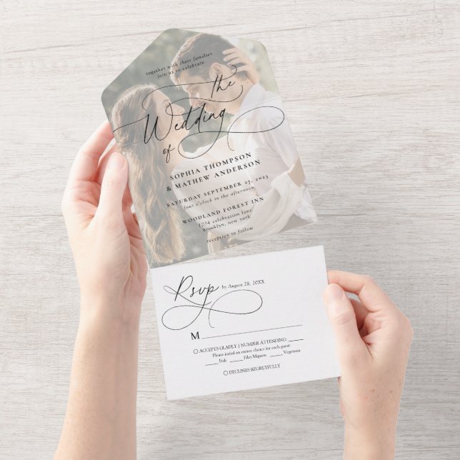 Casamento de Foto Branca de Caligrafia Moderna (Aba destacável)