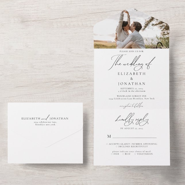 Casamento De Foto Branca De Script Minimalista Ele (Criador carregado)