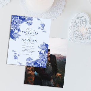 Casamento de Foto Chic Chinoiserie Floral Blue