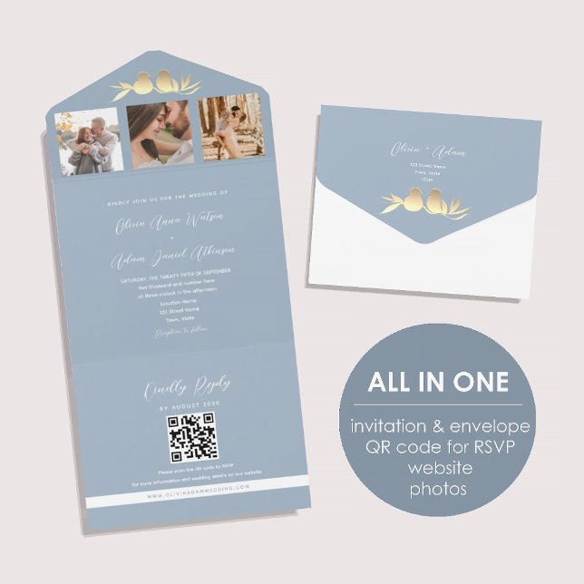 Casamento de Foto Código QR Azul Empoeirado (Criador carregado)