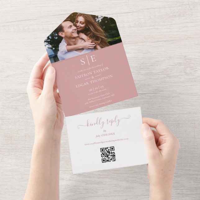 Casamento de Foto com Código QR e Monograma em Ros (Aba destacável)