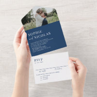 Casamento de Foto com Escrita à Mão Moderna Azul N