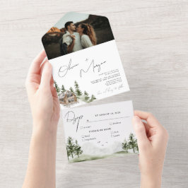 Casamento de Foto de Destino da Floresta de Aquare