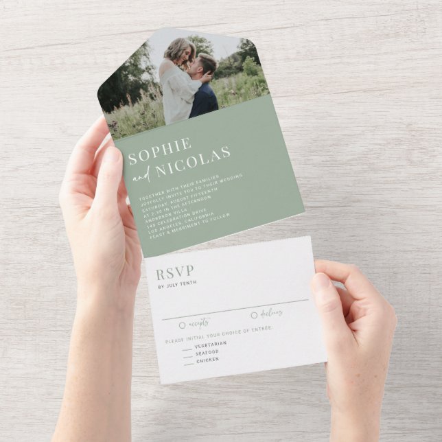 Casamento de Foto de Escrita Manual Moderna Sage G (Aba destacável)