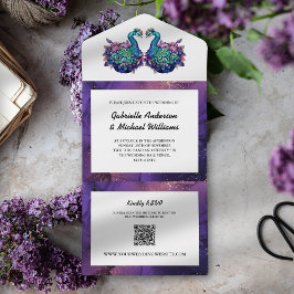 Casamento de Foto de Pavão Dourado Elegante Eco QR