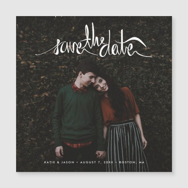Casamento de Foto de Script Moderno Salve a Data (Frente)