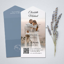 Casamento de Foto do Código QR Azul Elegante