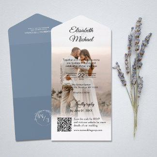 Casamento de Foto do Código QR Azul Elegante