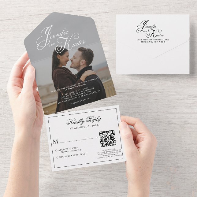 Casamento de Foto do Código QR Clássico Elegante C (Criador carregado)