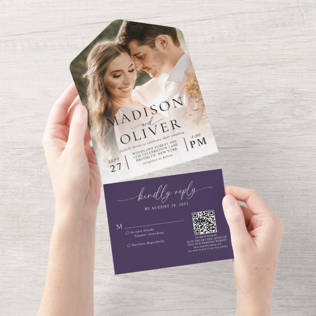 Casamento de Foto do Código QR Clássico Violet (Aba destacável)