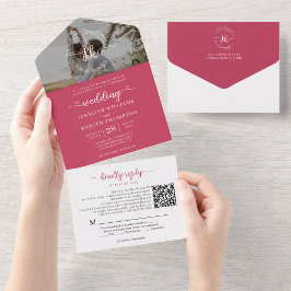 Casamento de Foto do Código QR do Magenta Monogram