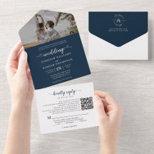 Casamento de Foto do Código QR do Monograma Azul E