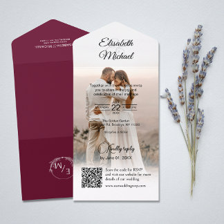 Casamento de Foto do Código QR Elegante Burgundy