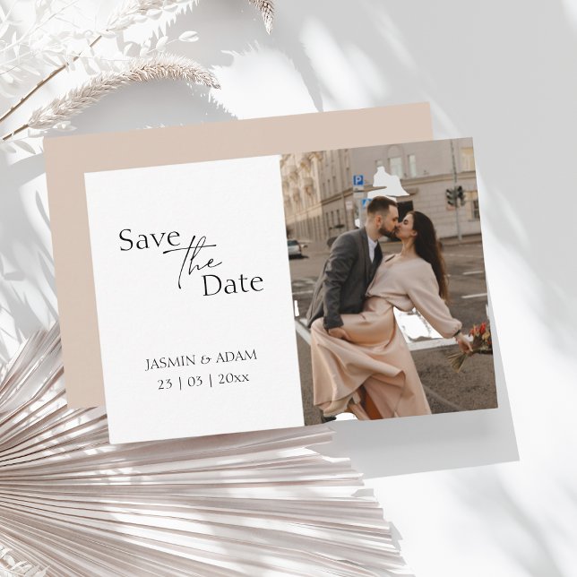 Casamento de Foto do Script de Blush Moderno Salve (Modern Script Photo Wedding Save the Date)
