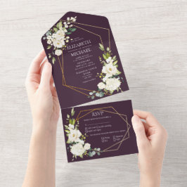 Casamento de Foto Elegante Branco de Plum Geométri