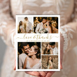 Casamento de Foto Elegante de Orçamento Obrigado F<br><div class="desc">Colagem Fotográfica de Casamento 5 Elegante de Orçamento Obrigado A Você personalizou barato com baixo orçamento. Obrigado de casamento moderno você modelo com cinco (5) fotos na frente e uma (1) foto na parte de trás. Na frente do artigo "Love and obrigados", um script de tipografia em um tipo de...</div>