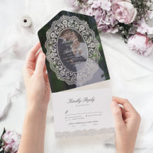 Casamento de Foto em Moldura de Renda Floral Vinta