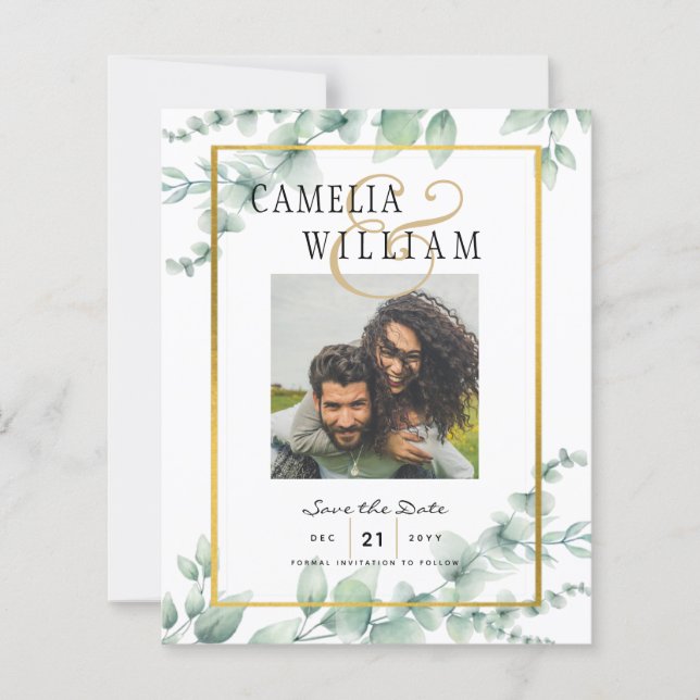 Casamento de FOTO em Verde Moderno Salve a Data QR (Frente)