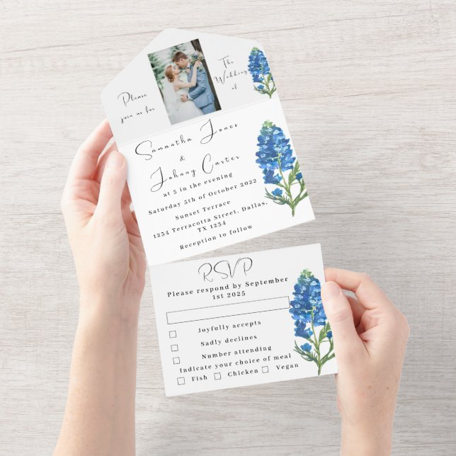 Casamento de Foto Floral Azul do Texas (Aba destacável)