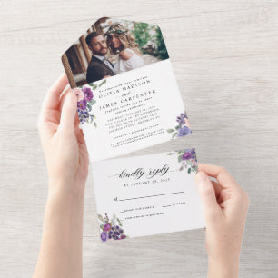 Casamento De Foto Por Aquarela Floral Roxo Elegant