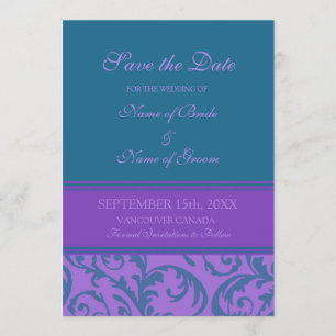 Casamento de Foto Roxo Teal Salve o Cartão de Data