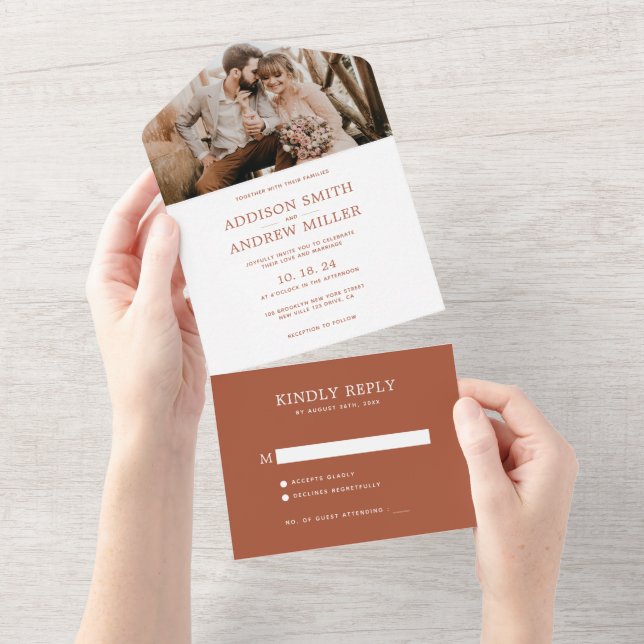 Casamento de Foto RSVP de Terracotta Russo Moderno (Aba destacável)