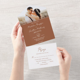 Casamento De Foto Rsvp De Terracotta Simples Moder