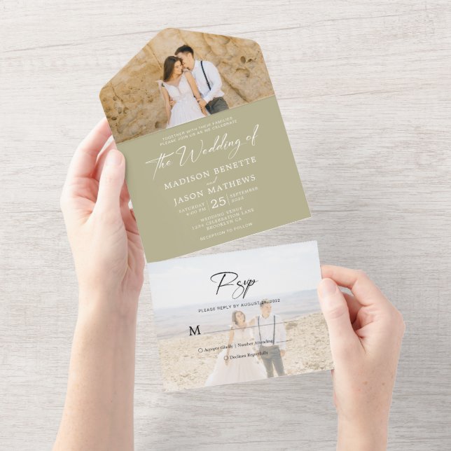Casamento De Foto Rsvp Verde De Sage Simples Minim (Aba destacável)