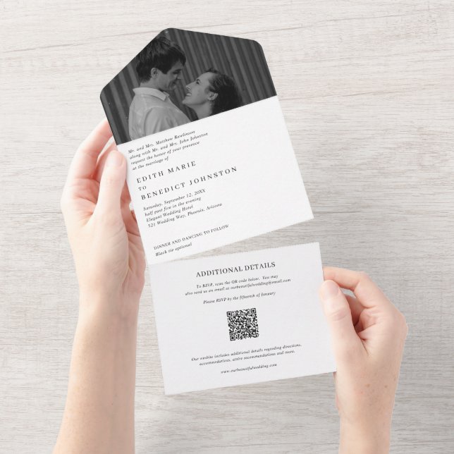 Casamento de Fotografias com Código QR Preto e Bra (Aba destacável)