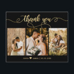 Casamento de Fotografias com Script Dourado e Pret<br><div class="desc">Orçamento, Elegante, Palavra Dourada e Negra (3) Colagem de Fotos Obrigado barato personalizado cartão THIN de baixo orçamento. modelo de cartões de agradecimentos de casamento com três fotos na frente e uma foto na parte traseira. ***POR FAVOR, NOTE! *** O PAPEL ORÇAMENTAL/FLYER É FINO. *** ATUALIZE O PAPEL PARA OBTER...</div>