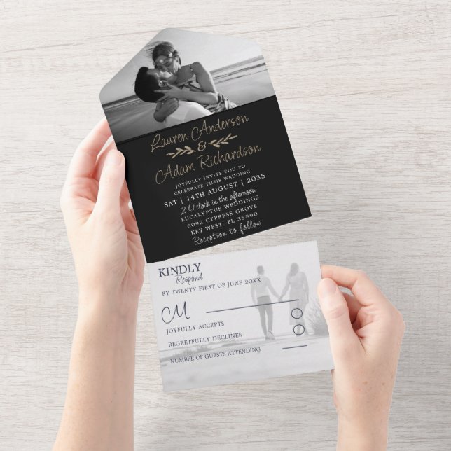 Casamento de Fotografias de Dourada e Preta Elegan (Aba destacável)