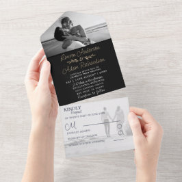 Casamento de Fotografias de Dourada e Preta Elegan