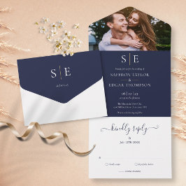 Casamento De Fotografias De Monograma Azul E Doura