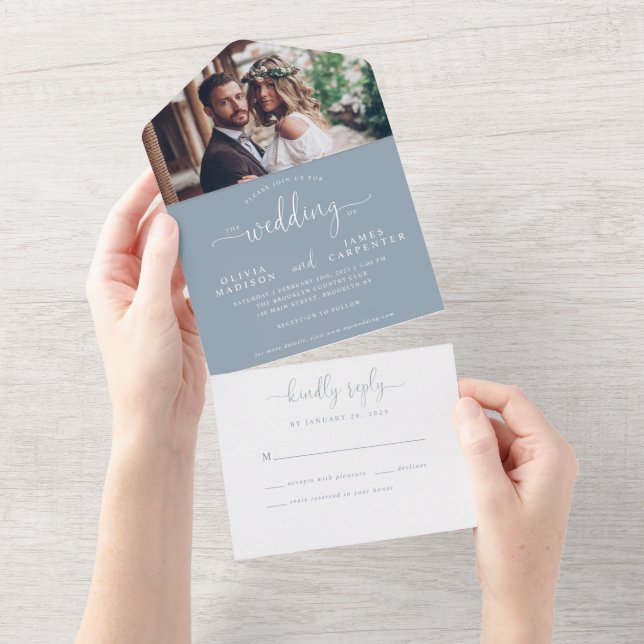 Casamento de Fotografias de Script Elegante Azul M (Aba destacável)