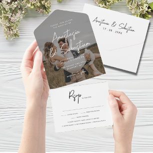 Casamento de Fotografias RSVP de Script Preto e Br